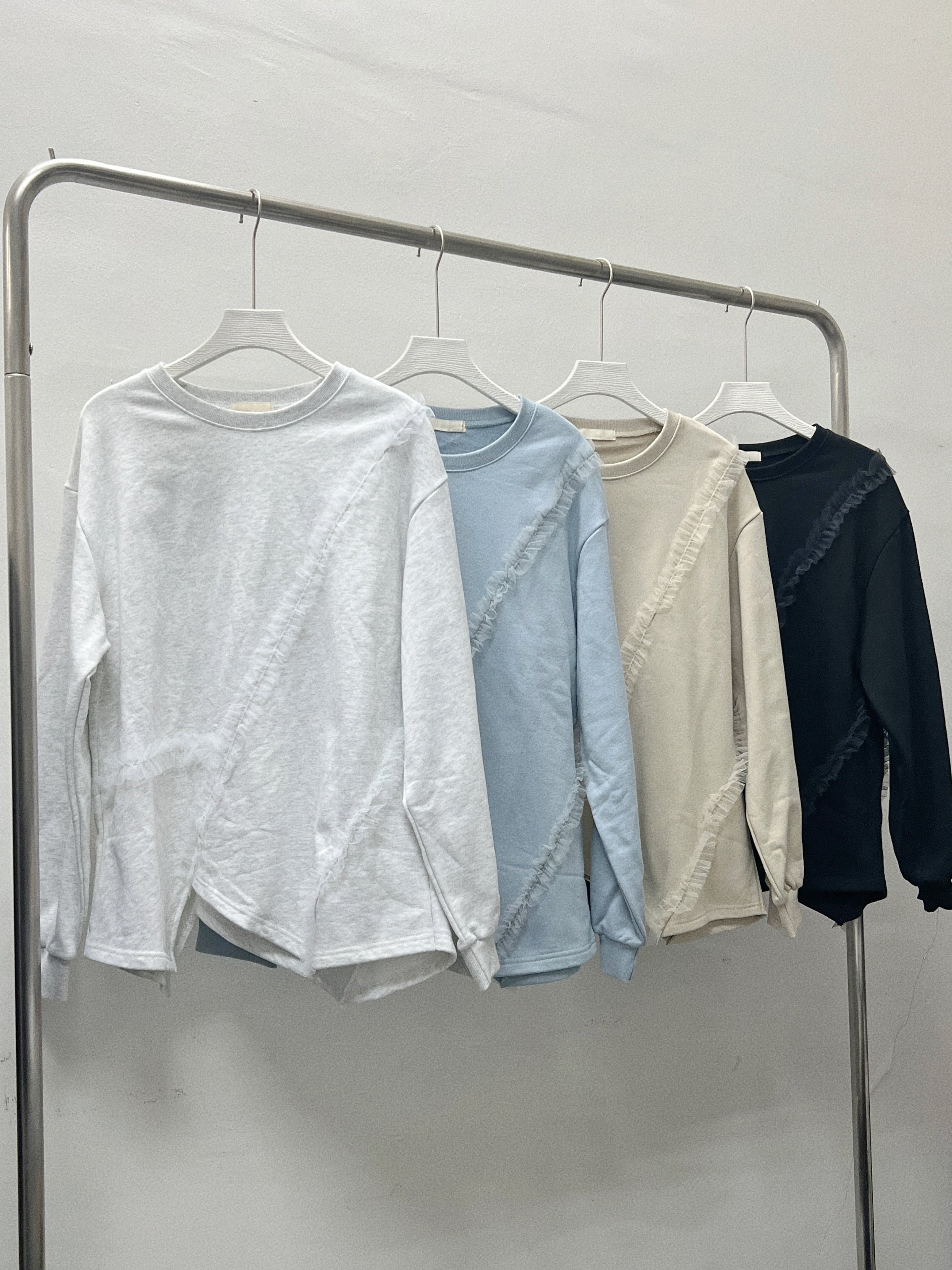 紗紗ruffle邊衛衣｜灰白 杏