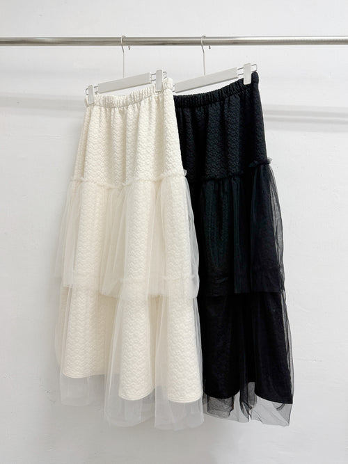 【新品優惠】花花紋拼紗半身裙丨2 col