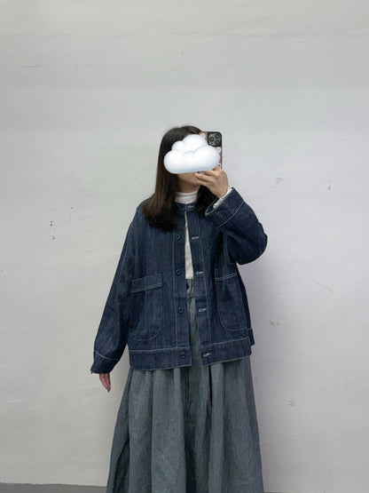 【SALE】顆粒圓領薄牛仔外套