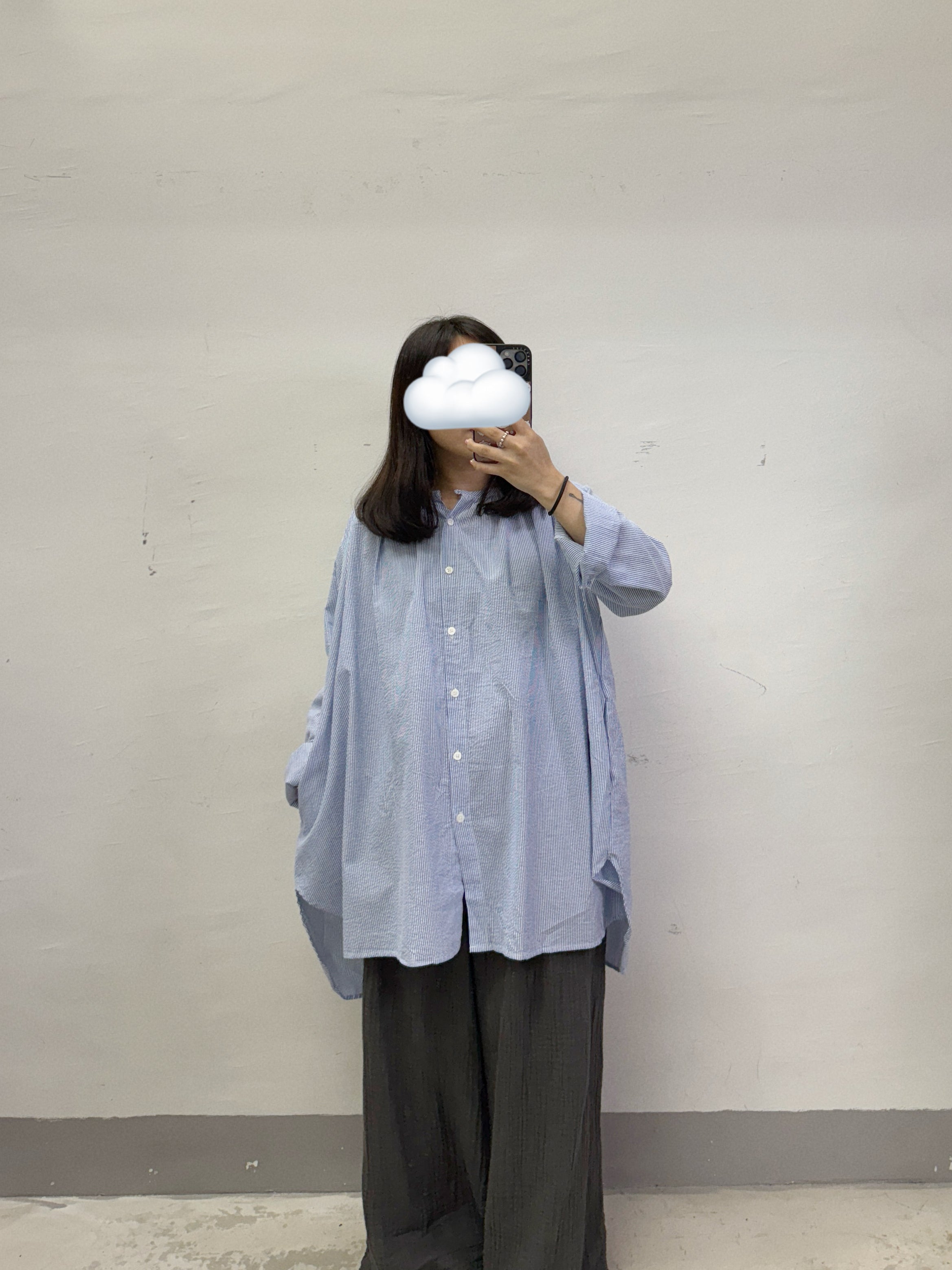 條紋中長top丨粉