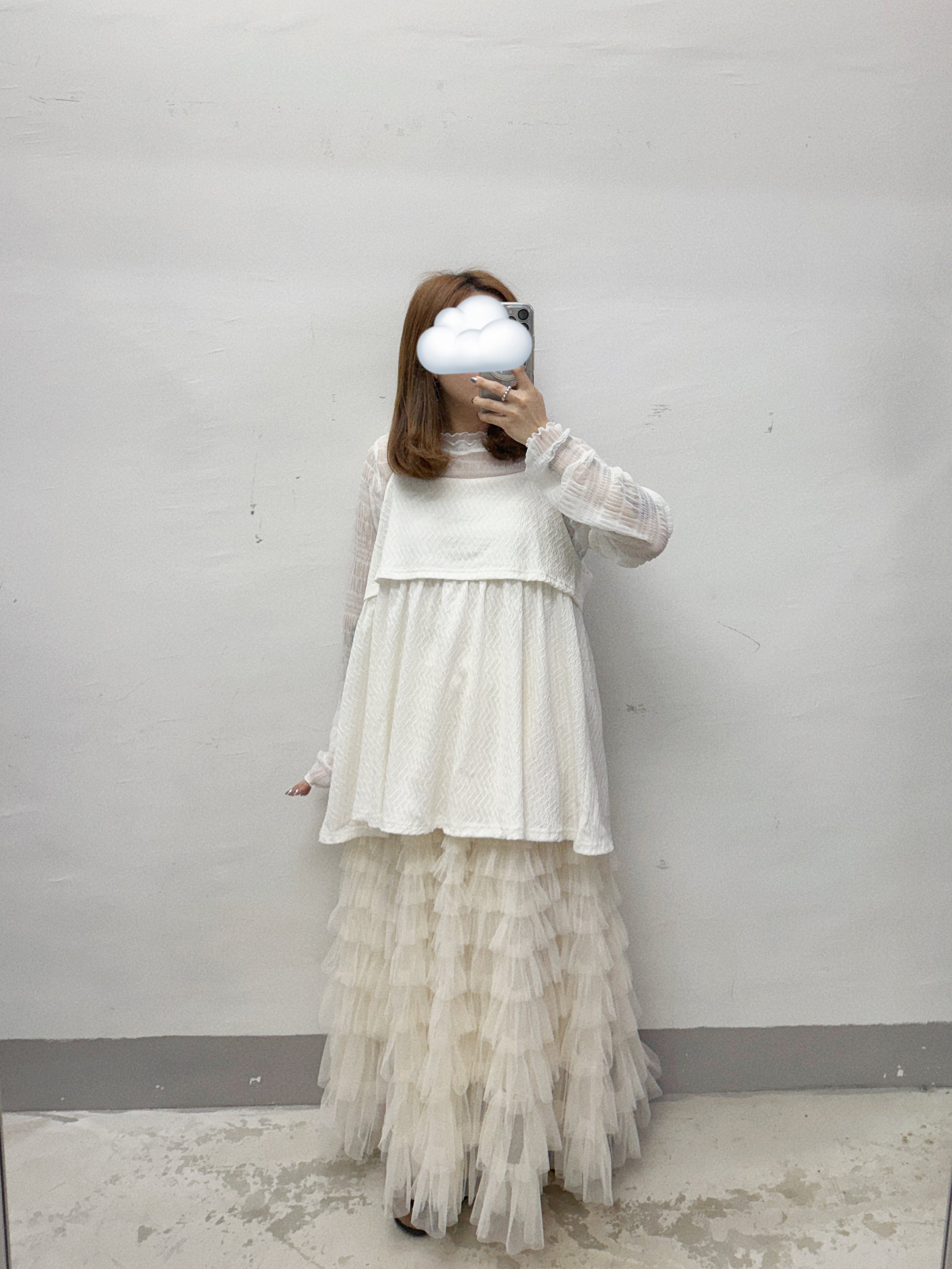 【SALE】ruffle紗紗肩帶暗紋外搭丨4 col