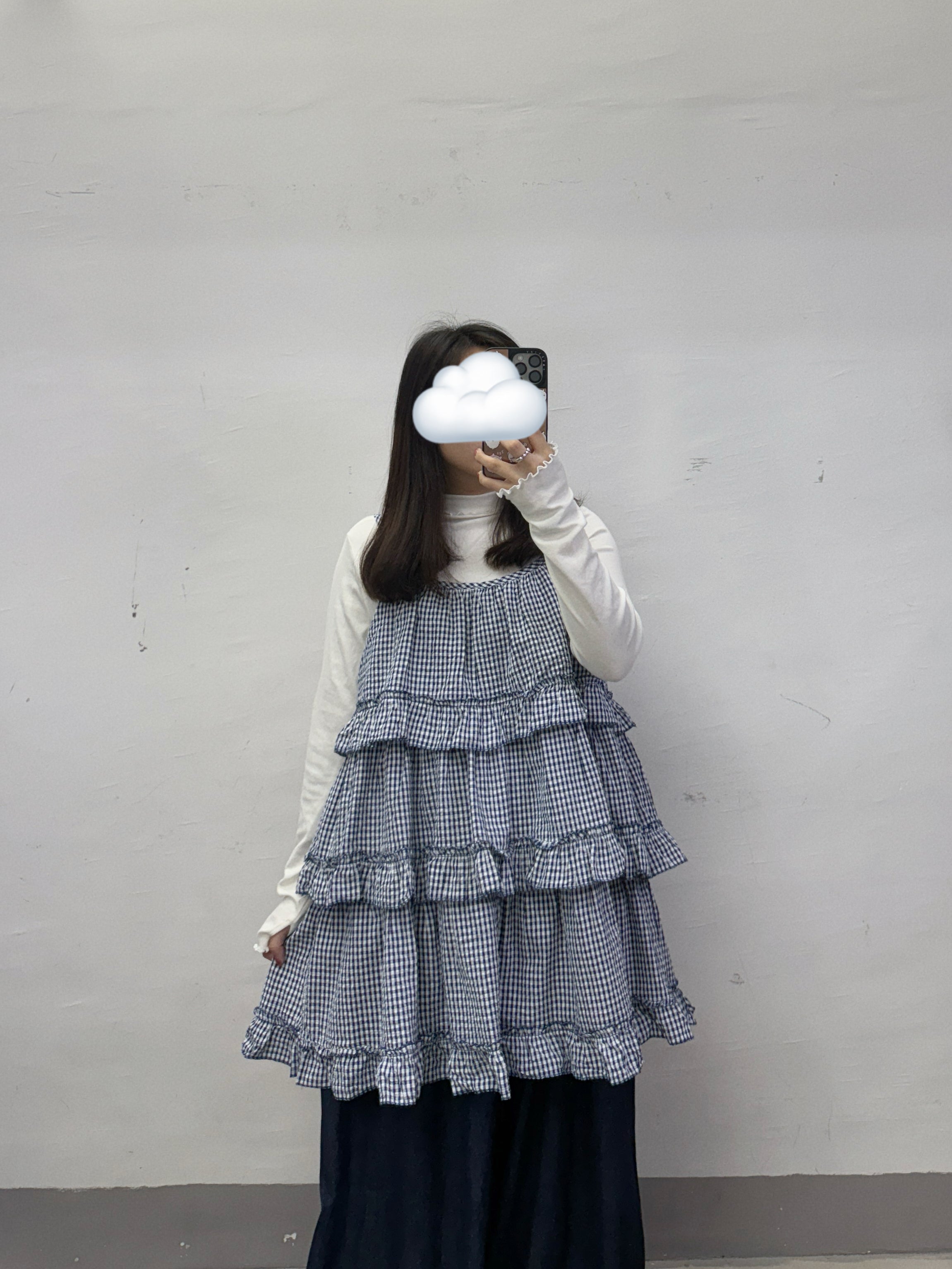 層次ruffle邊格紋中長外搭丨2 col