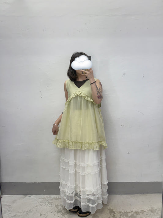 【新品優惠】v領拼ruffle拼紗外搭丨4 col