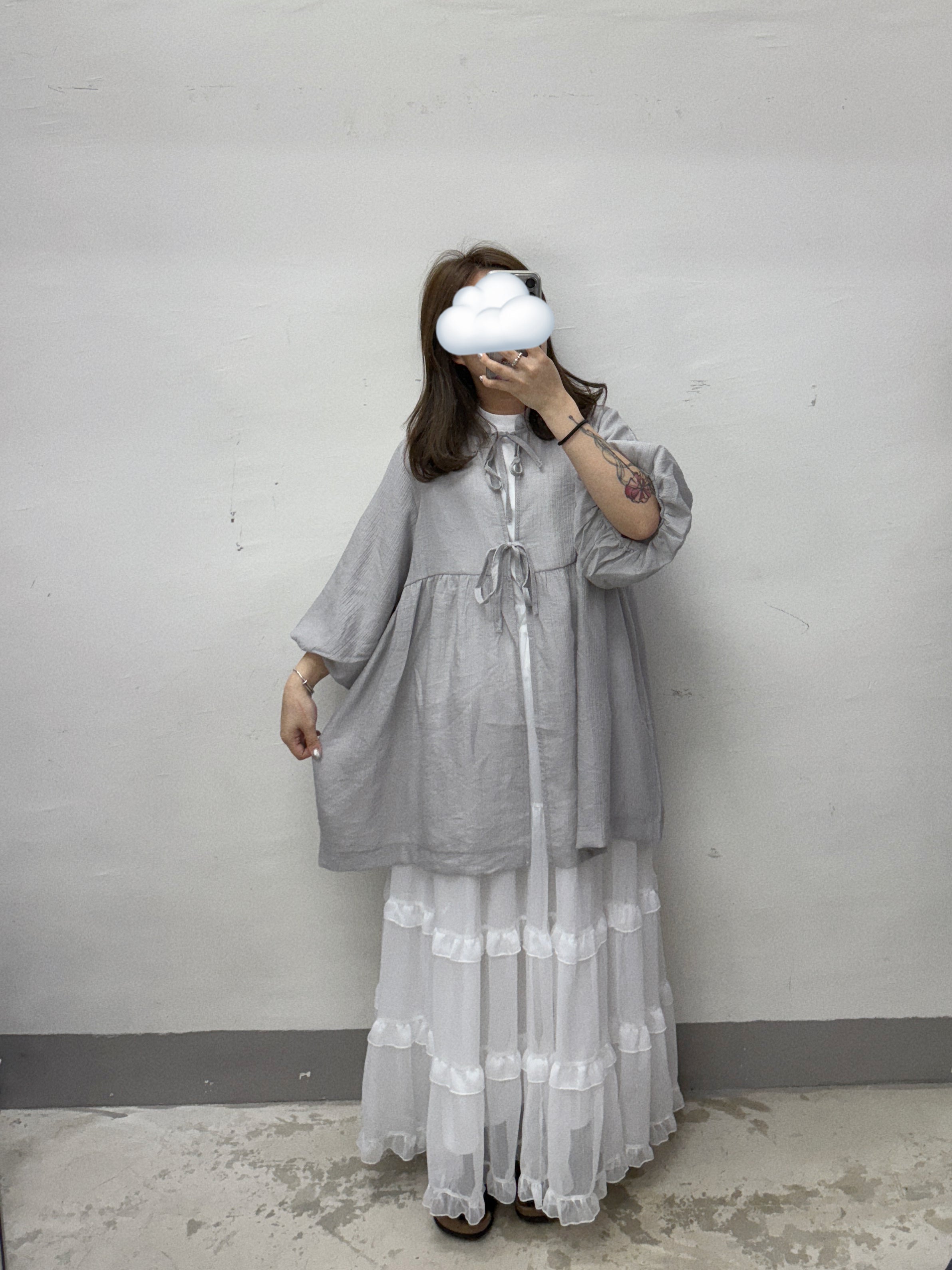 【SALE】ruffle邊透紗裙丨粉杏