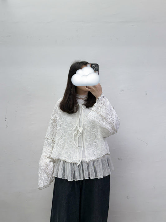 【SALE】花花紋綁帶闊袖網網外搭丨3 col