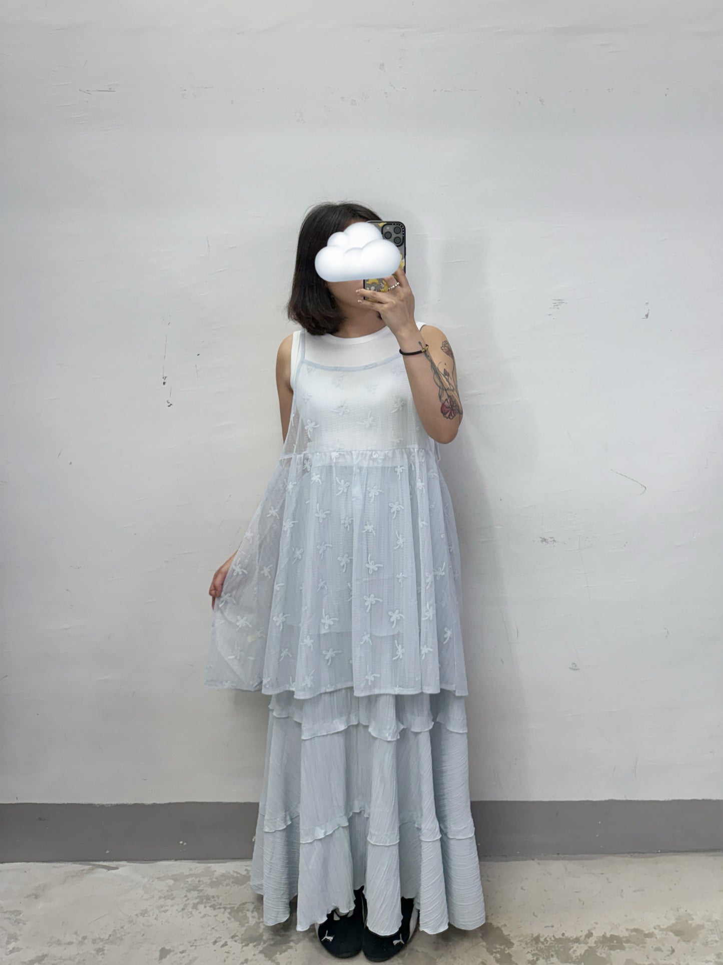 【新品優惠】花花暗直紋透透中長外搭丨2 col