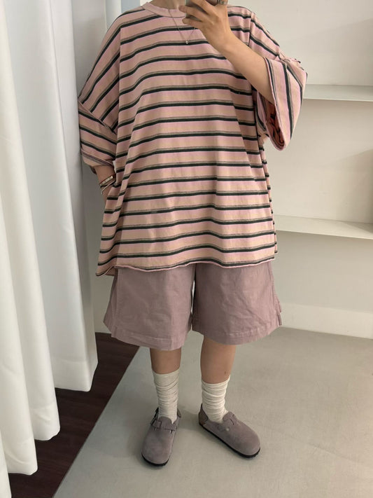 【新品優惠】拼色間紋oversize上衣丨3 col