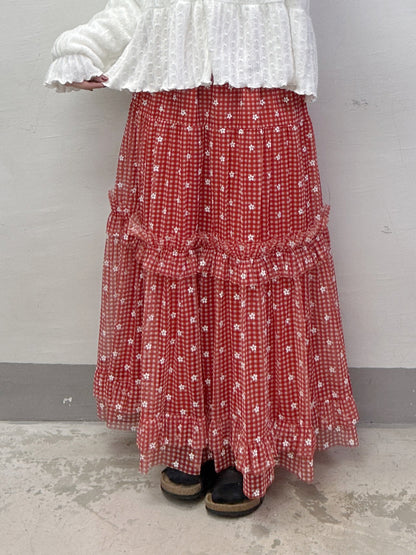 【新品優惠】印花拼格紋紗紗半身裙丨4 col