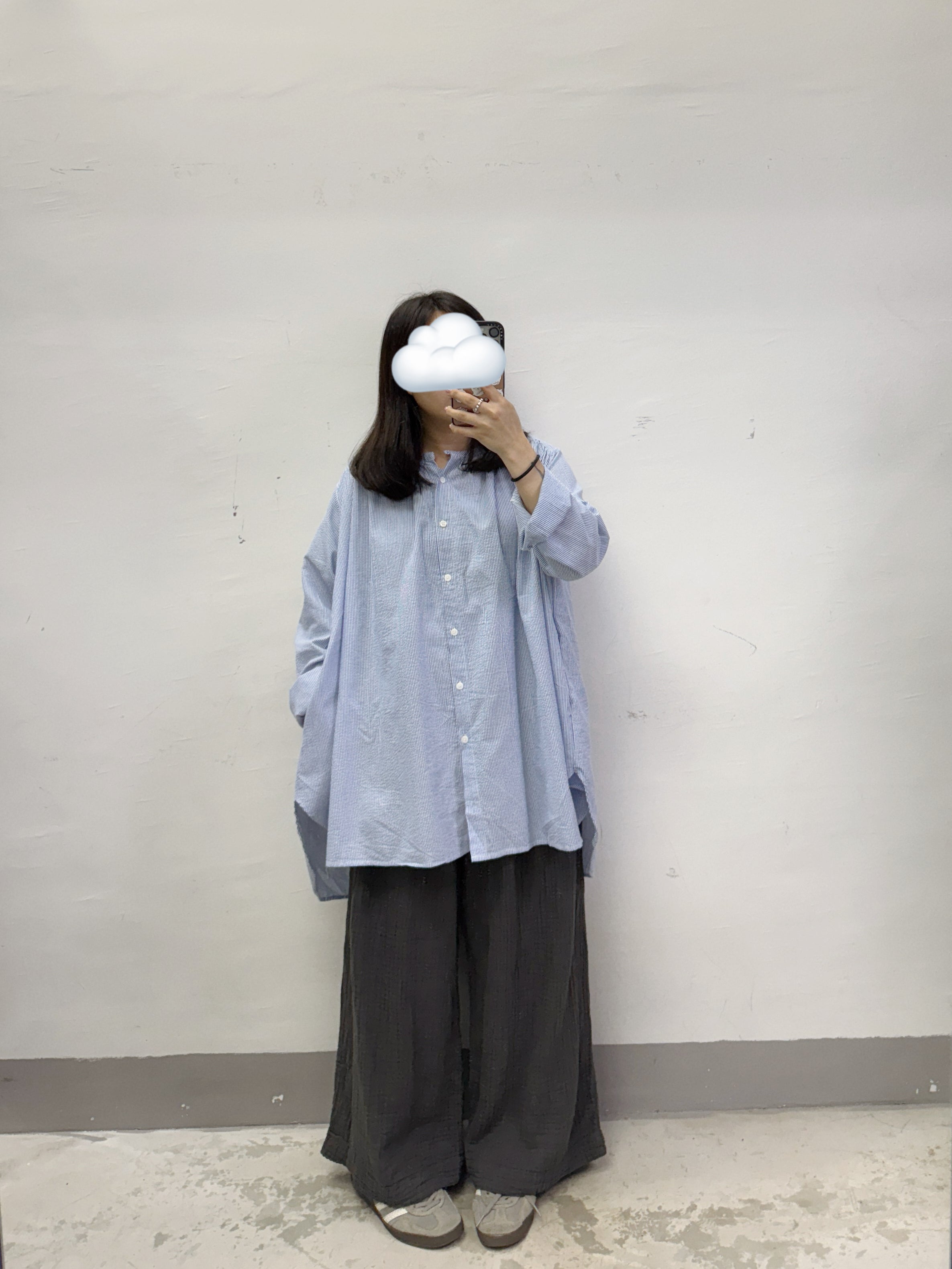 條紋中長top丨粉