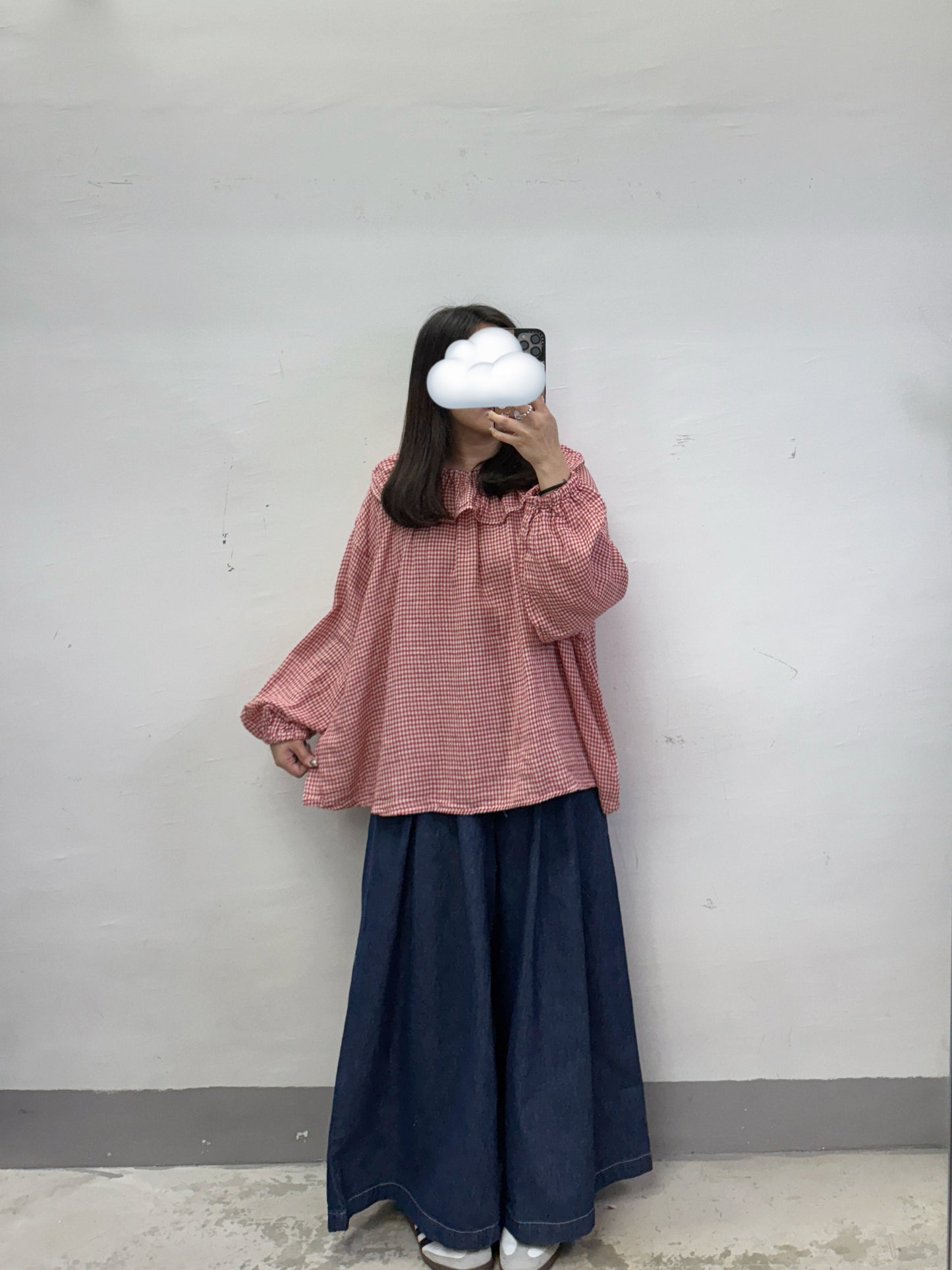 【SALE】格紋荷葉領bb棉上衣丨紅