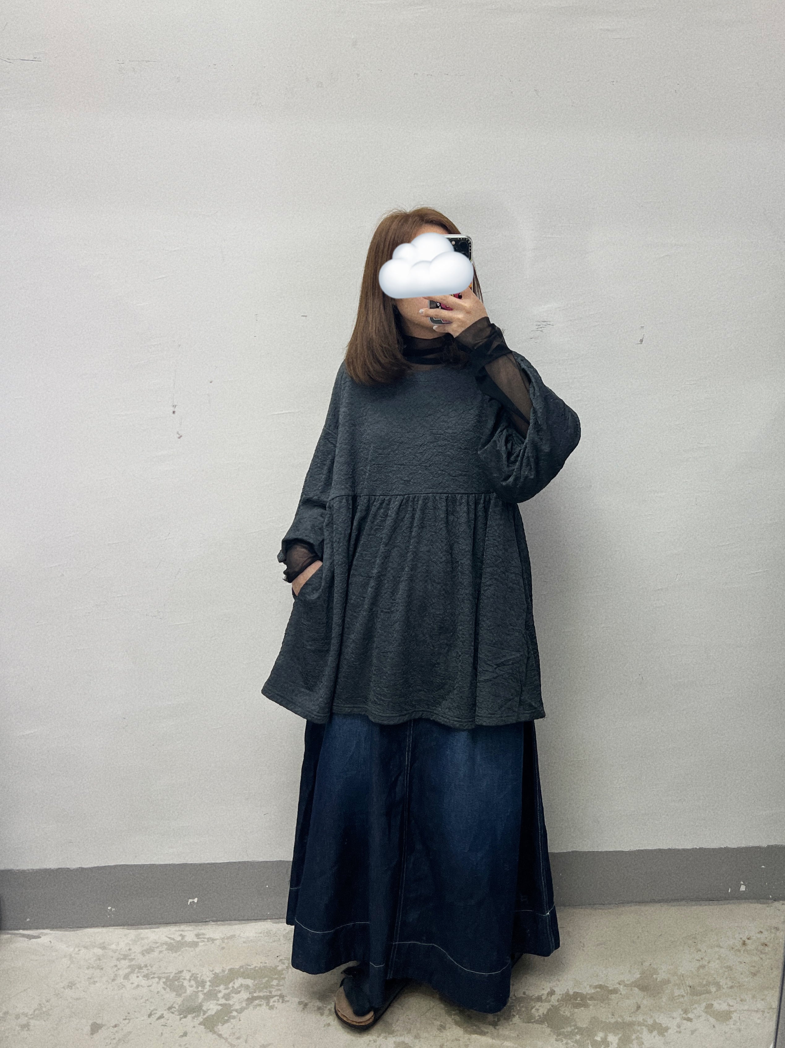 【SALE】皺皺紋微泡泡中袖top(有袋)｜4 col