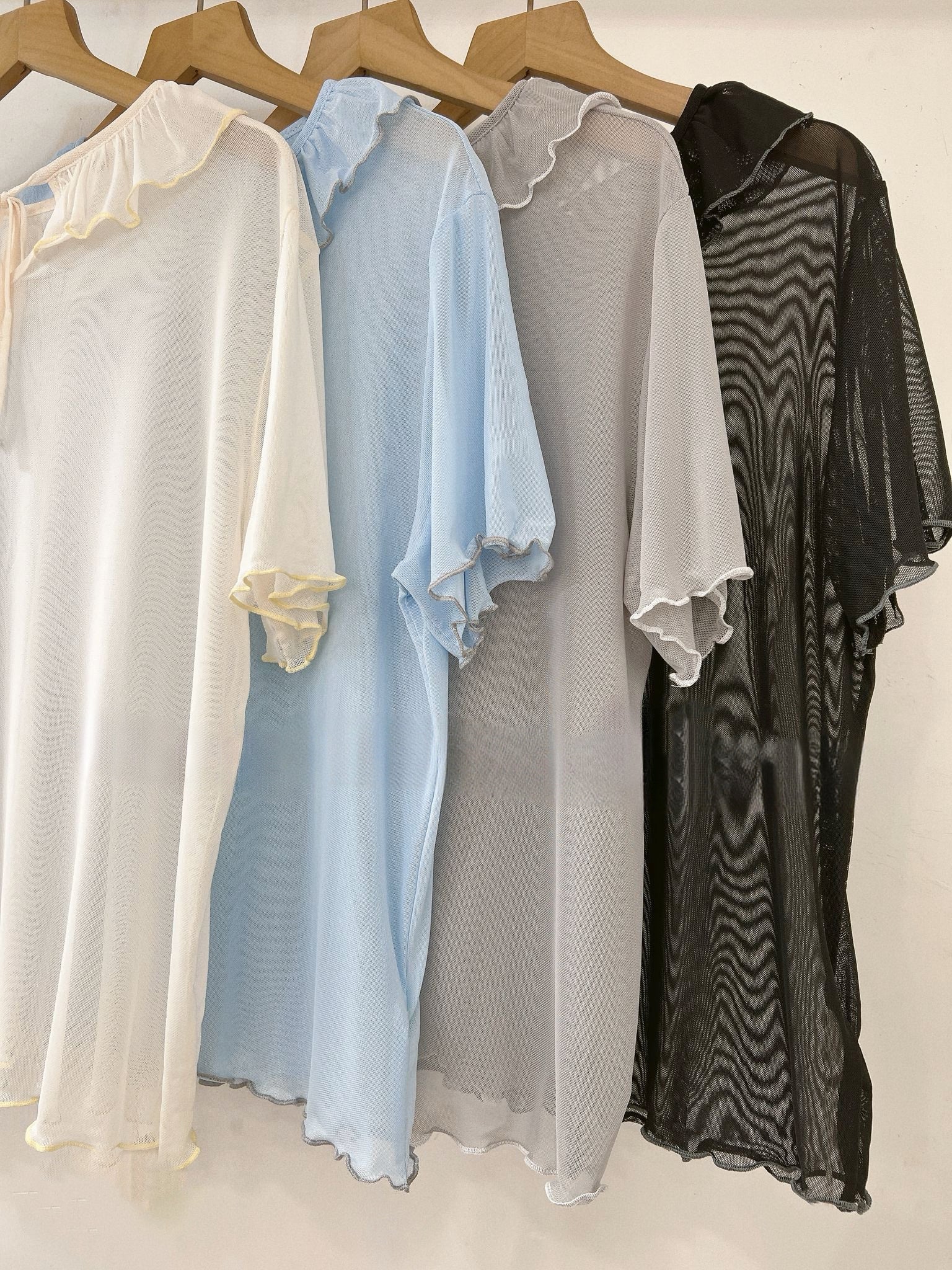 【SALE】後綁帶荷葉領透透top丨 米白 灰