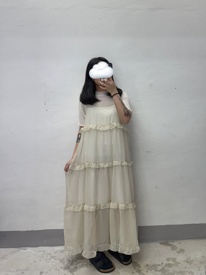 【SALE】細格紋ruffle邊吊帶ops丨3 col