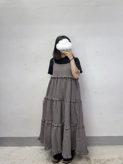 【新品優惠】格紋ruffle邊層層吊帶ops丨4 col