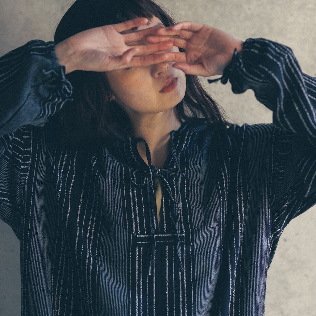 【SALE】綁帶蝴蝶結條子連帽top｜2 col