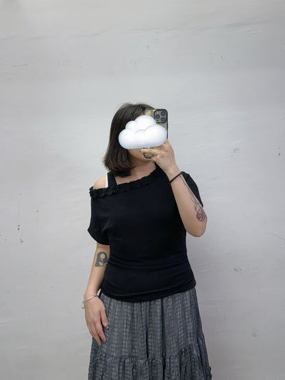 【SALE】ruffle花邊斜肩上衣丨4 col