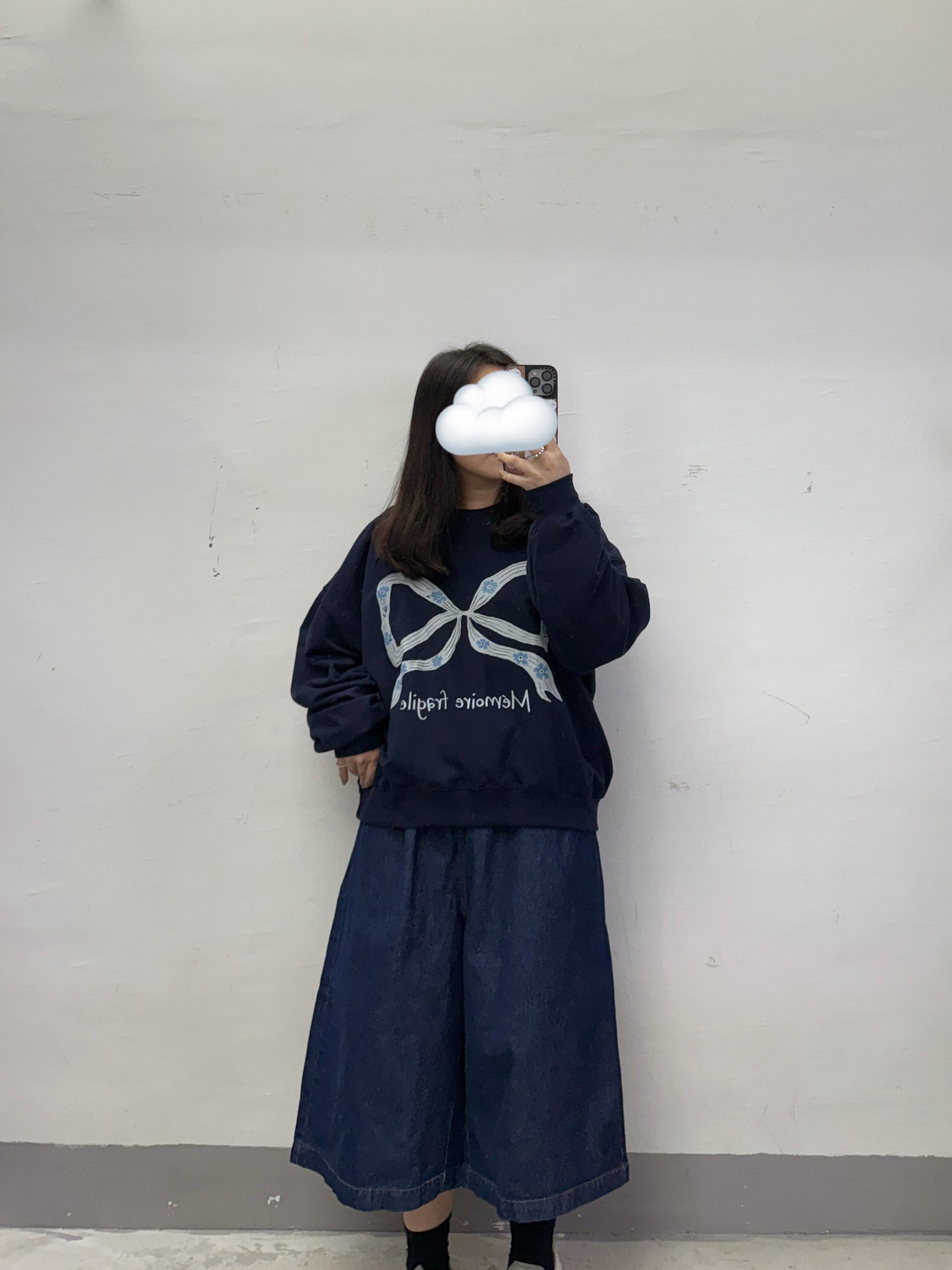 【SALE】蝴蝶結拼花圈線棉上衣