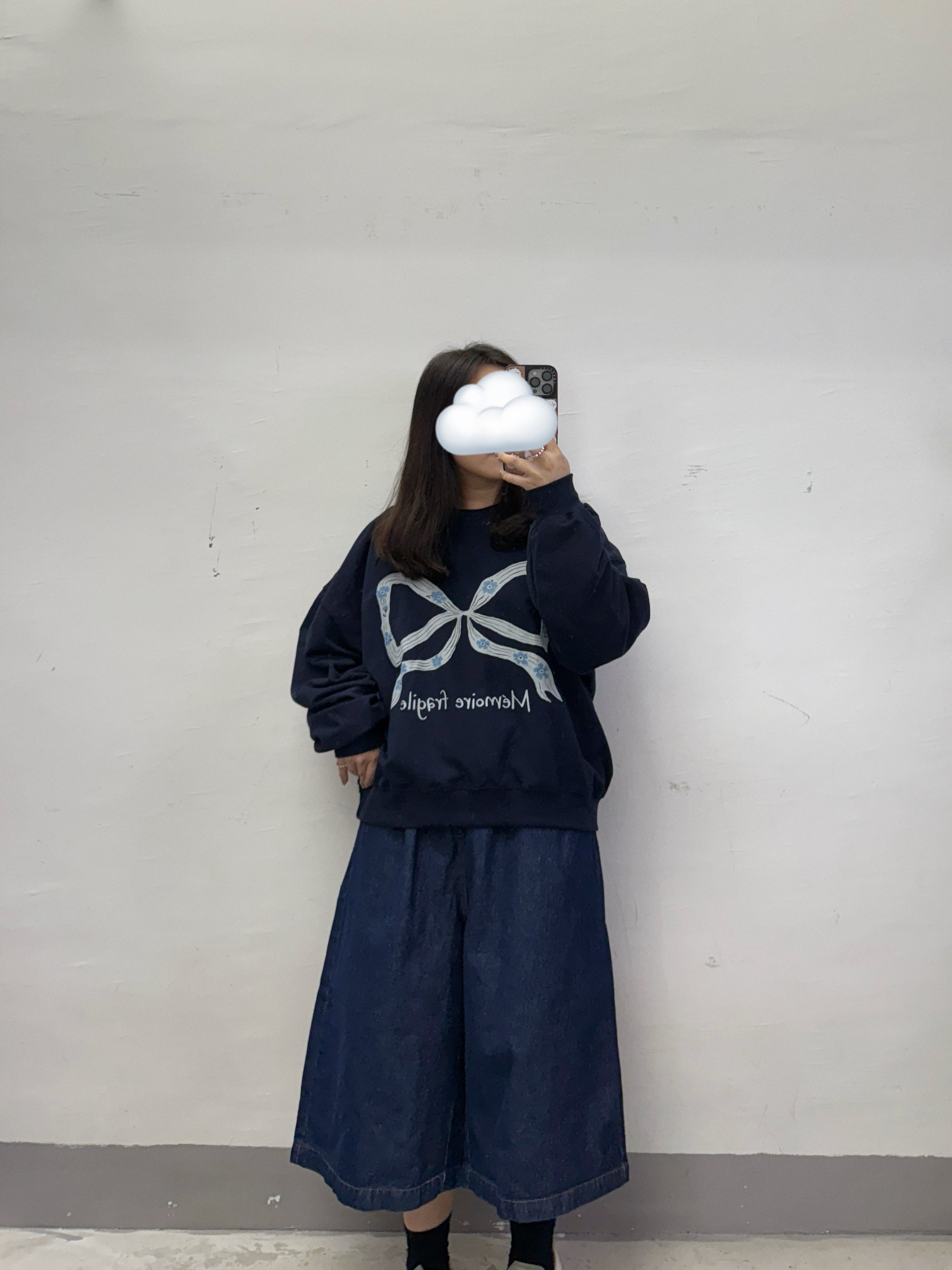 【SALE】蝴蝶結拼花圈線棉上衣