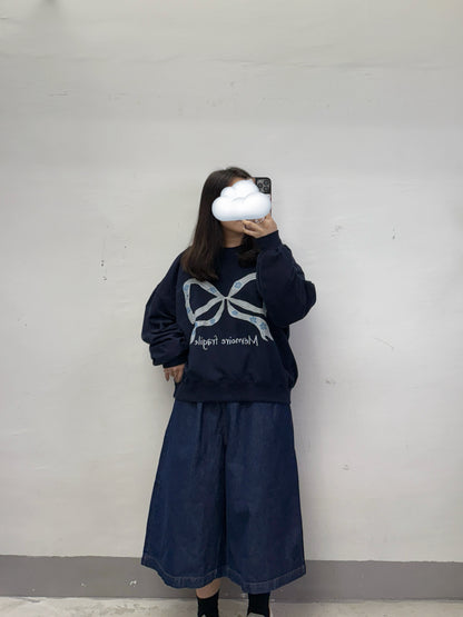 【SALE】蝴蝶結拼花圈線棉上衣
