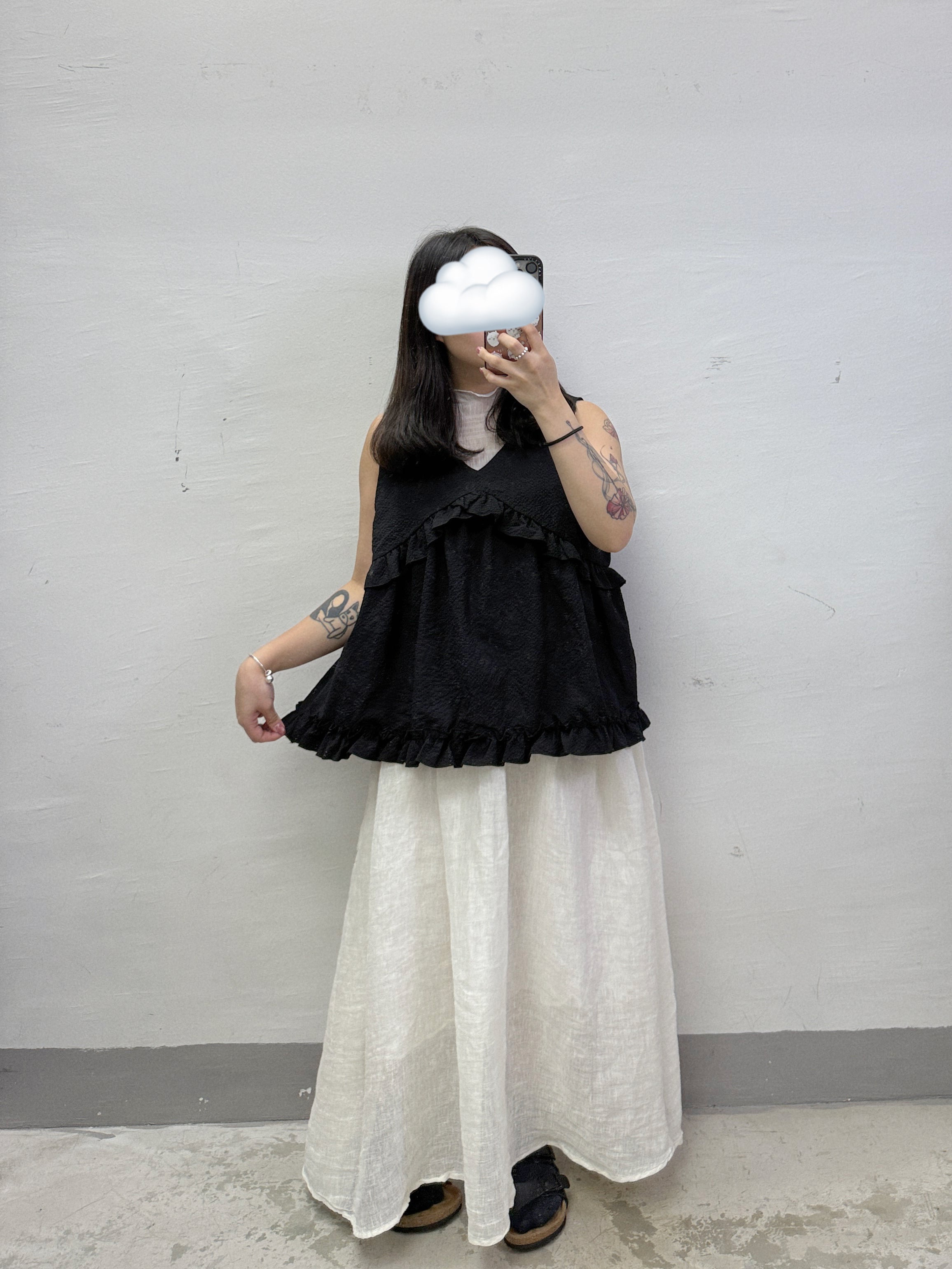 【SALE】v領ruffle外搭丨杏