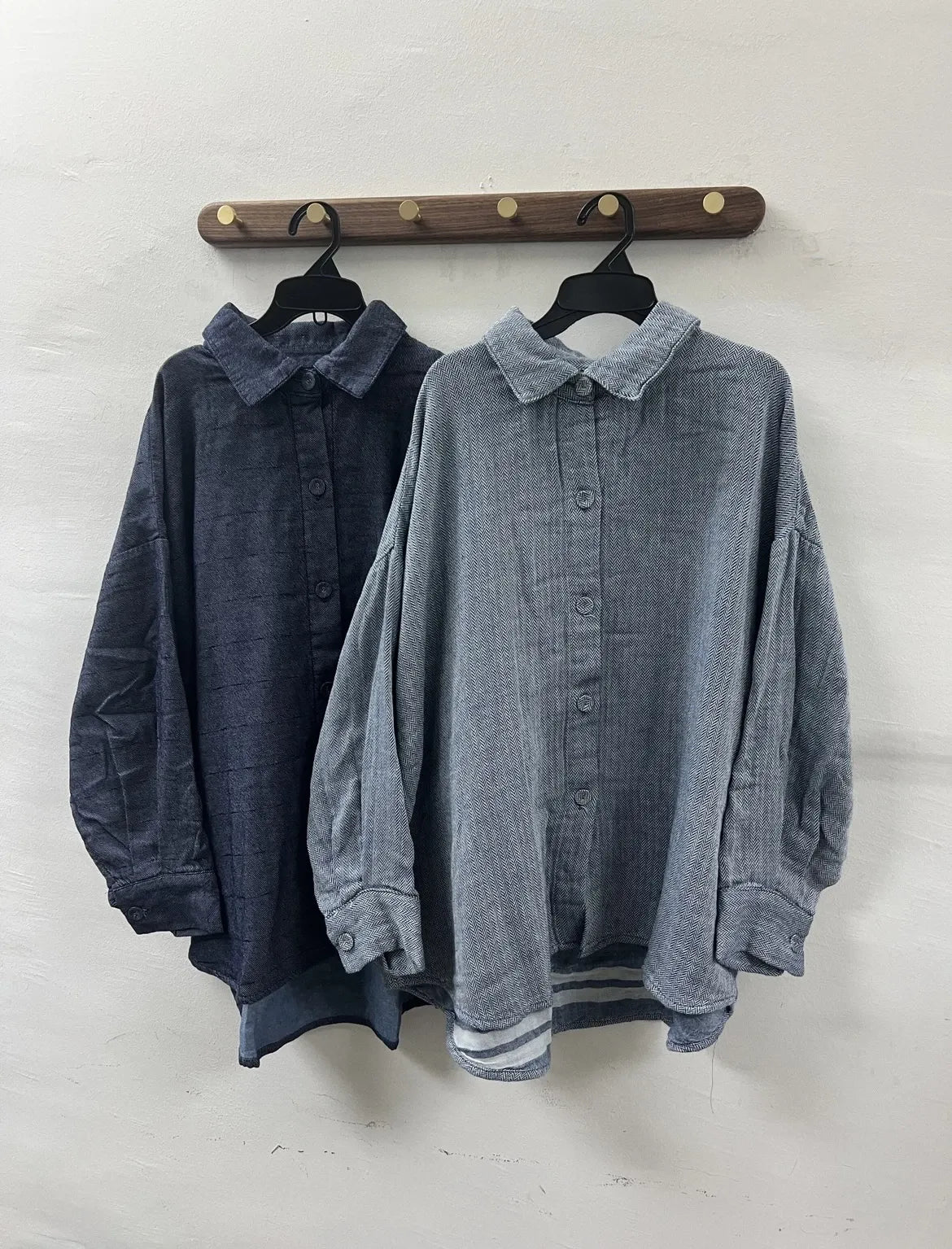 軟身棉麻質料牛仔色有領top｜2 col