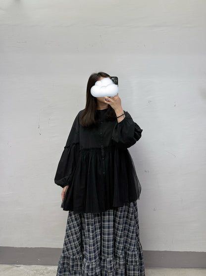 【SALE】ruffle拼紗嗦嗦料恤丨黑