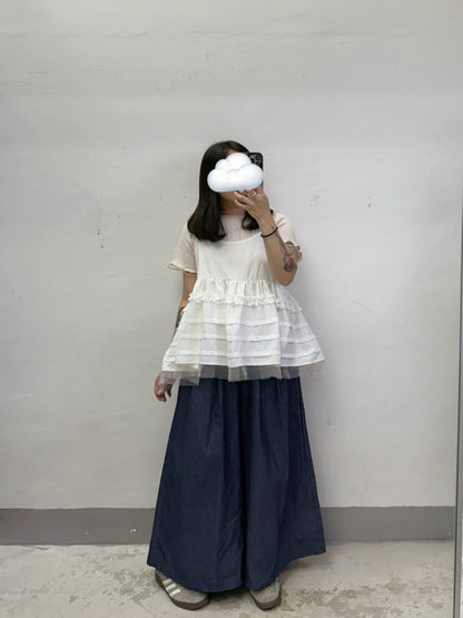 【SALE】RUFFLE邊壓折拼紗外搭丨4 col