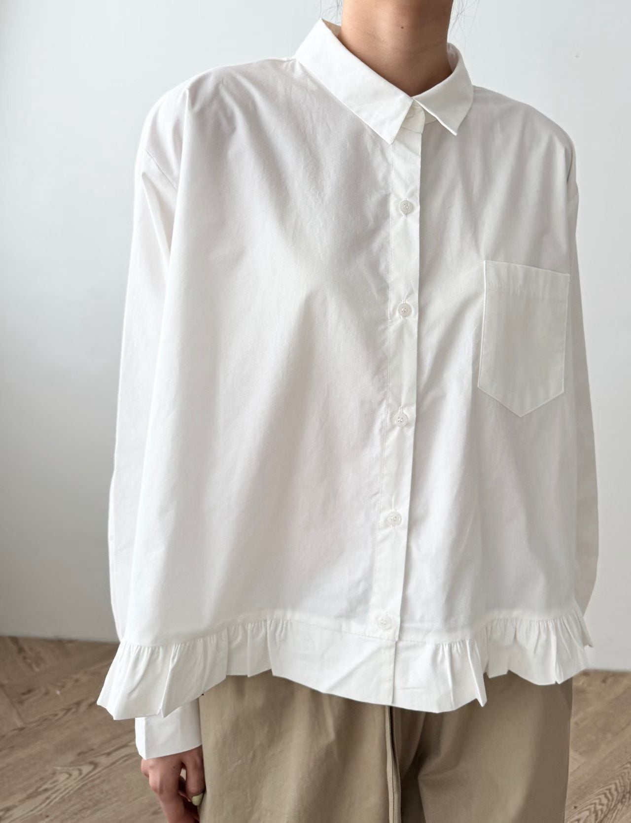 下擺ruffle反領恤top丨3 col