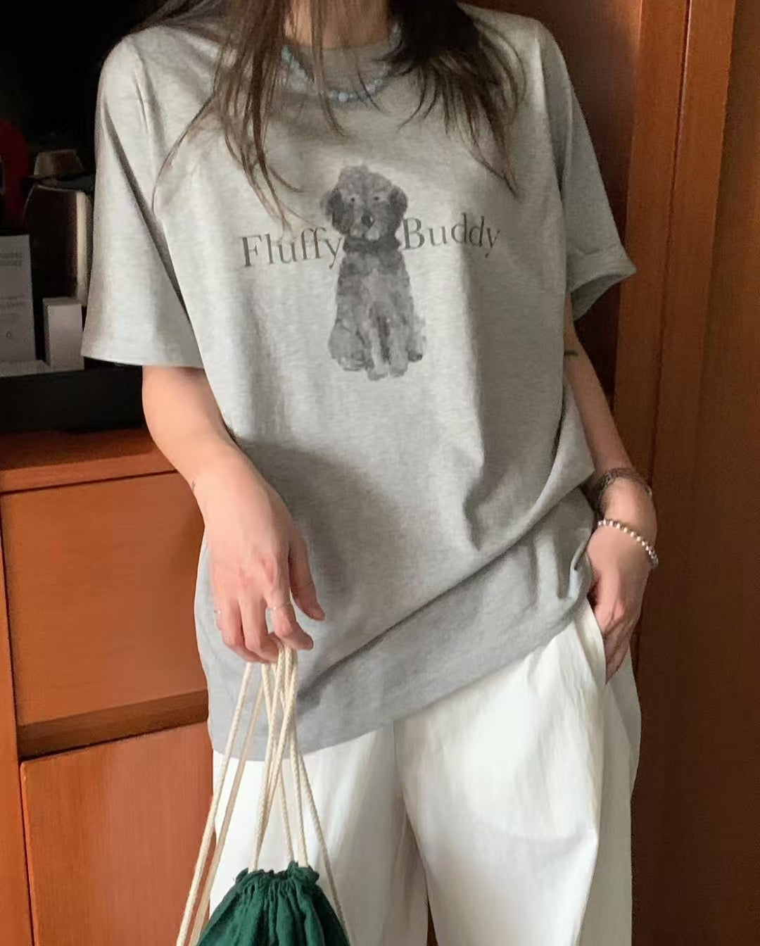 Fluffy buddy狗狗print tee丨白