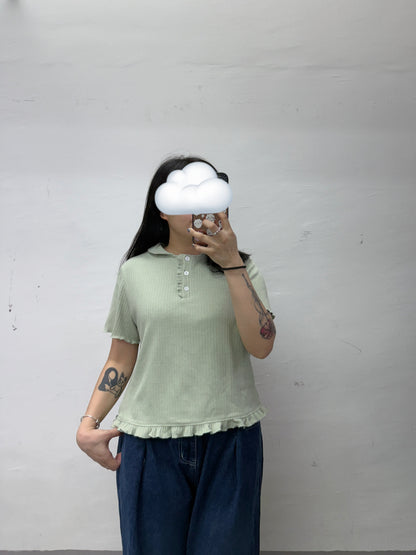 bb領下擺ruffle邊top丨灰