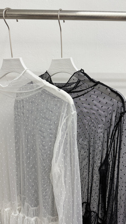 【SALE】點點透紗下擺ruffle top丨2 col