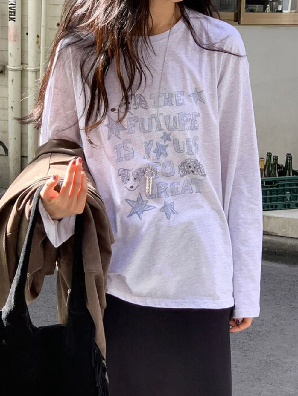 可愛狗狗文字print top丨2 col