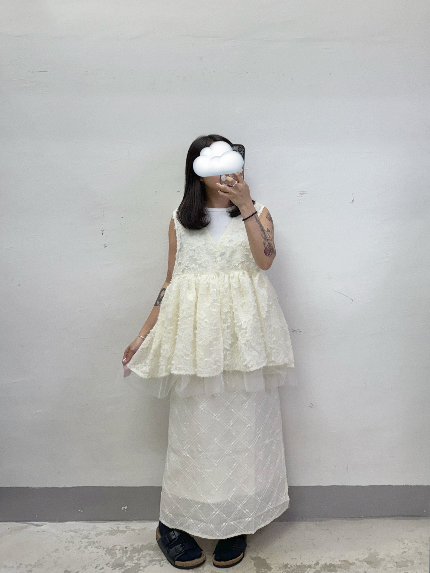 【SALE】蘇蘇花紋拼紗外搭丨紫 粉