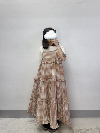 【新品優惠】格紋ruffle邊層層吊帶ops丨4 col