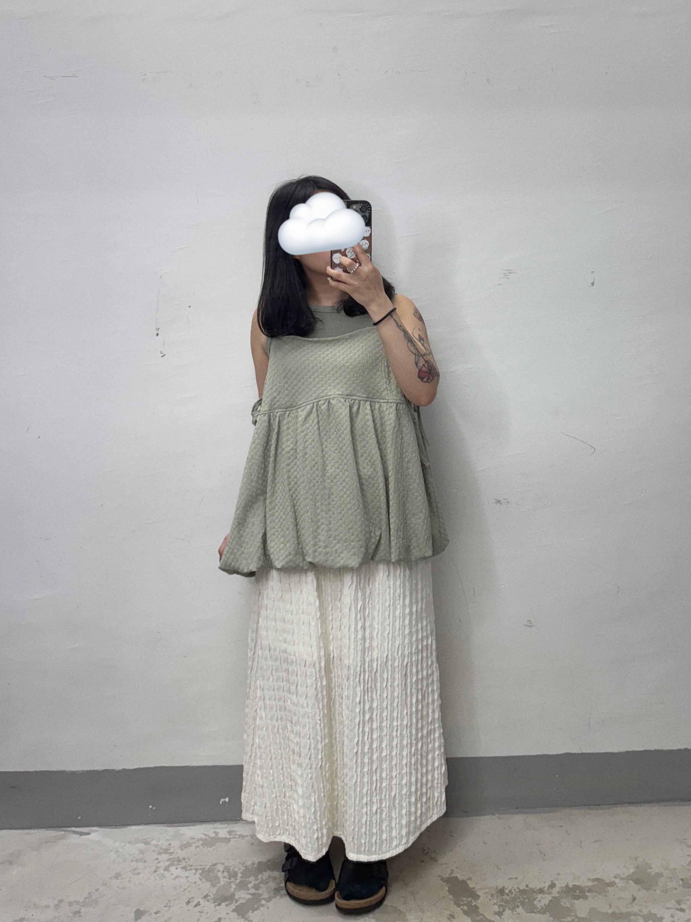 【SALE】暗紋側綁帶微泡型外搭丨綠