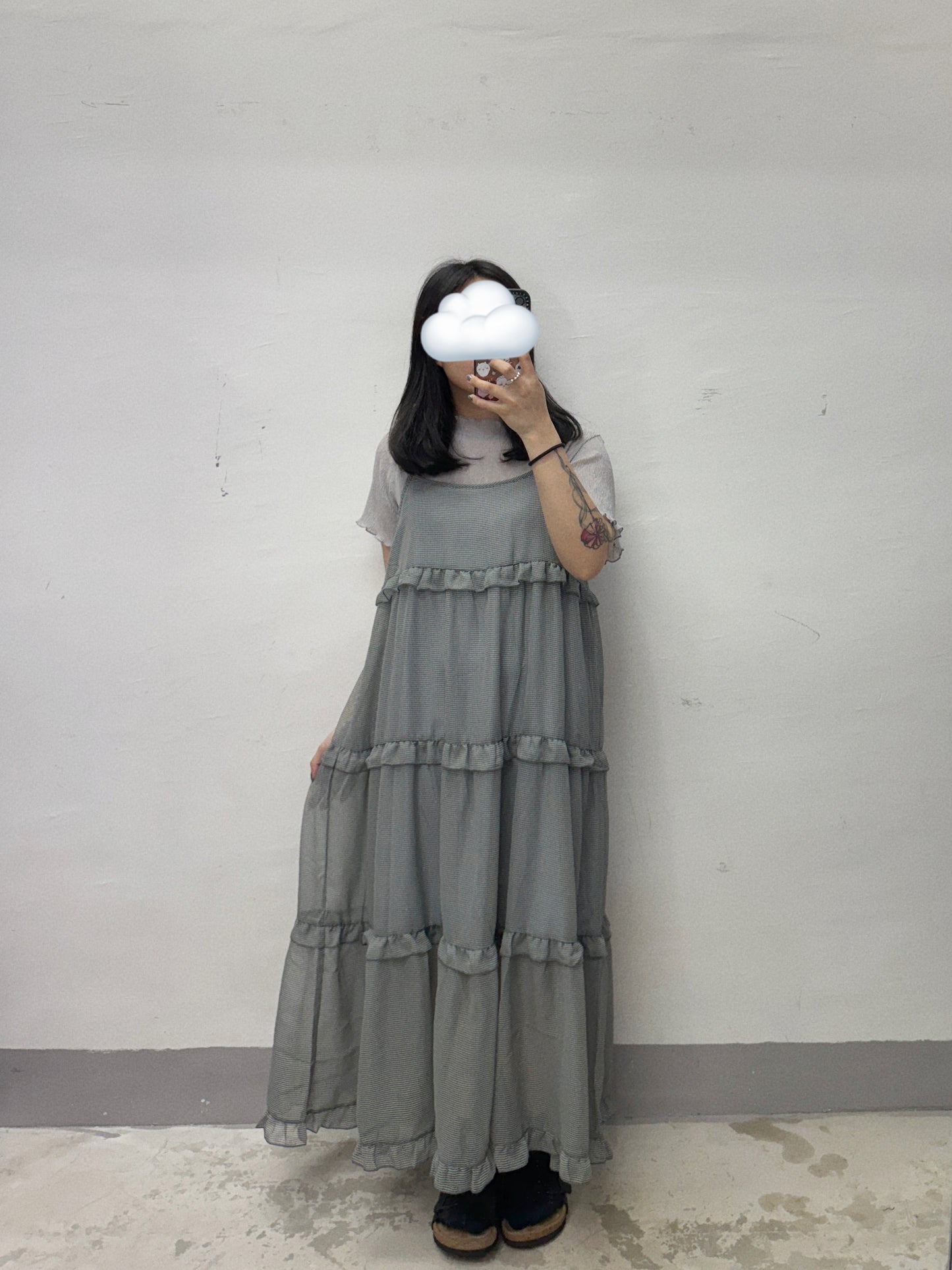 【SALE】細格紋ruffle邊吊帶ops丨3 col