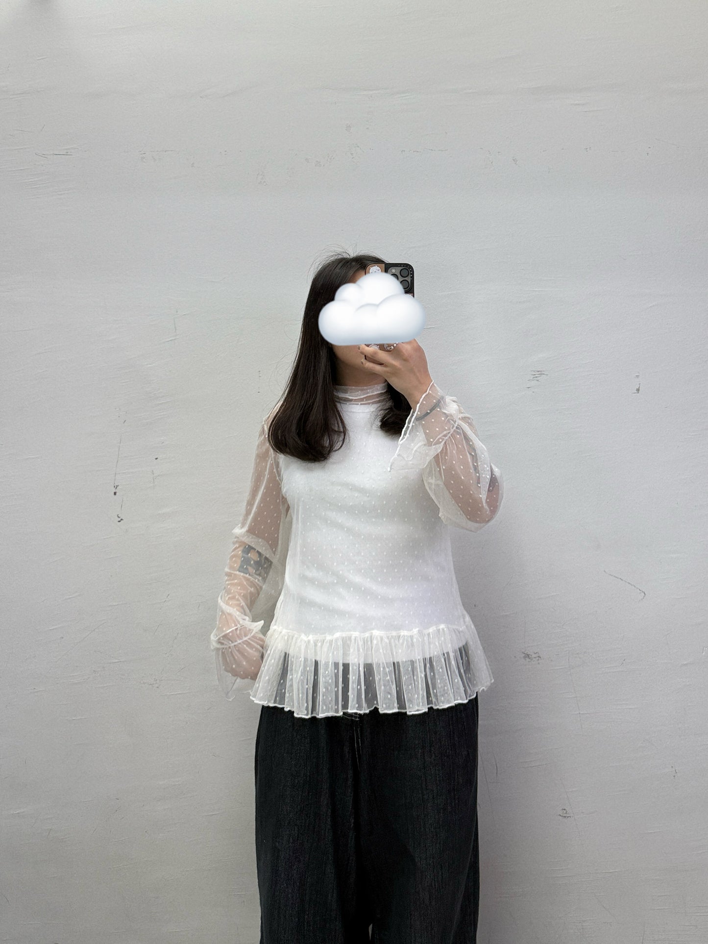 【SALE】點點透紗下擺ruffle top丨2 col