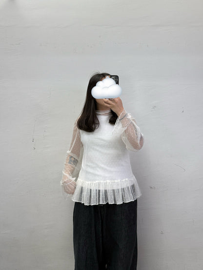 【SALE】點點透紗下擺ruffle top丨2 col