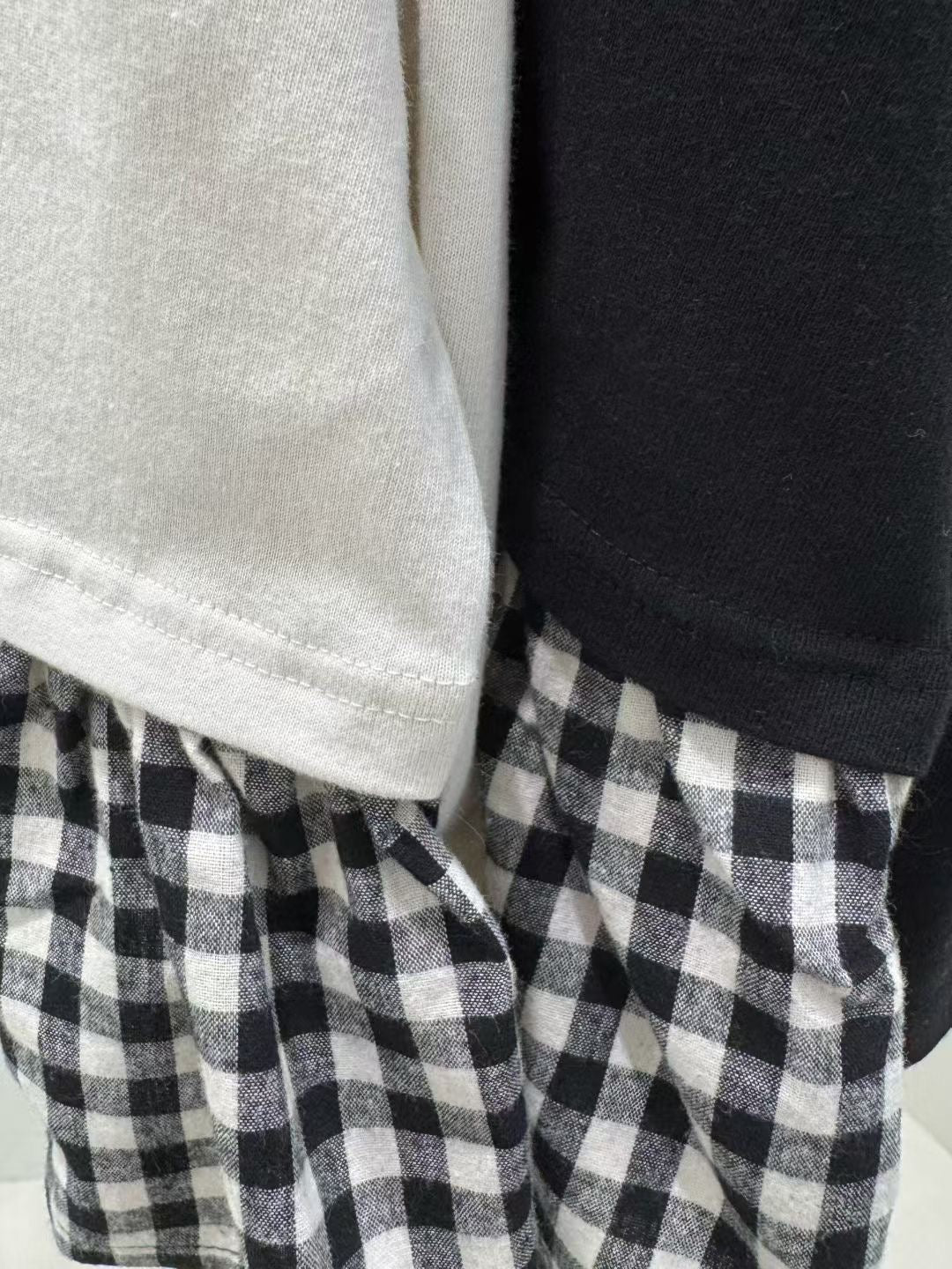 下擺拼格紋上衣丨2 col