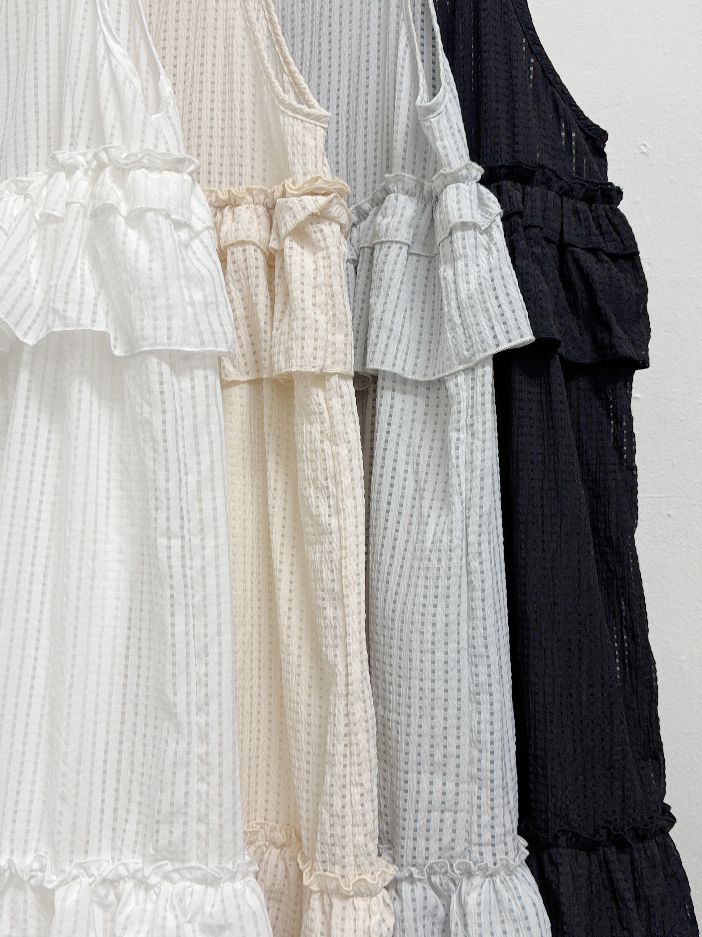 【SALE】格紋ruffle邊吊帶ops丨4 col