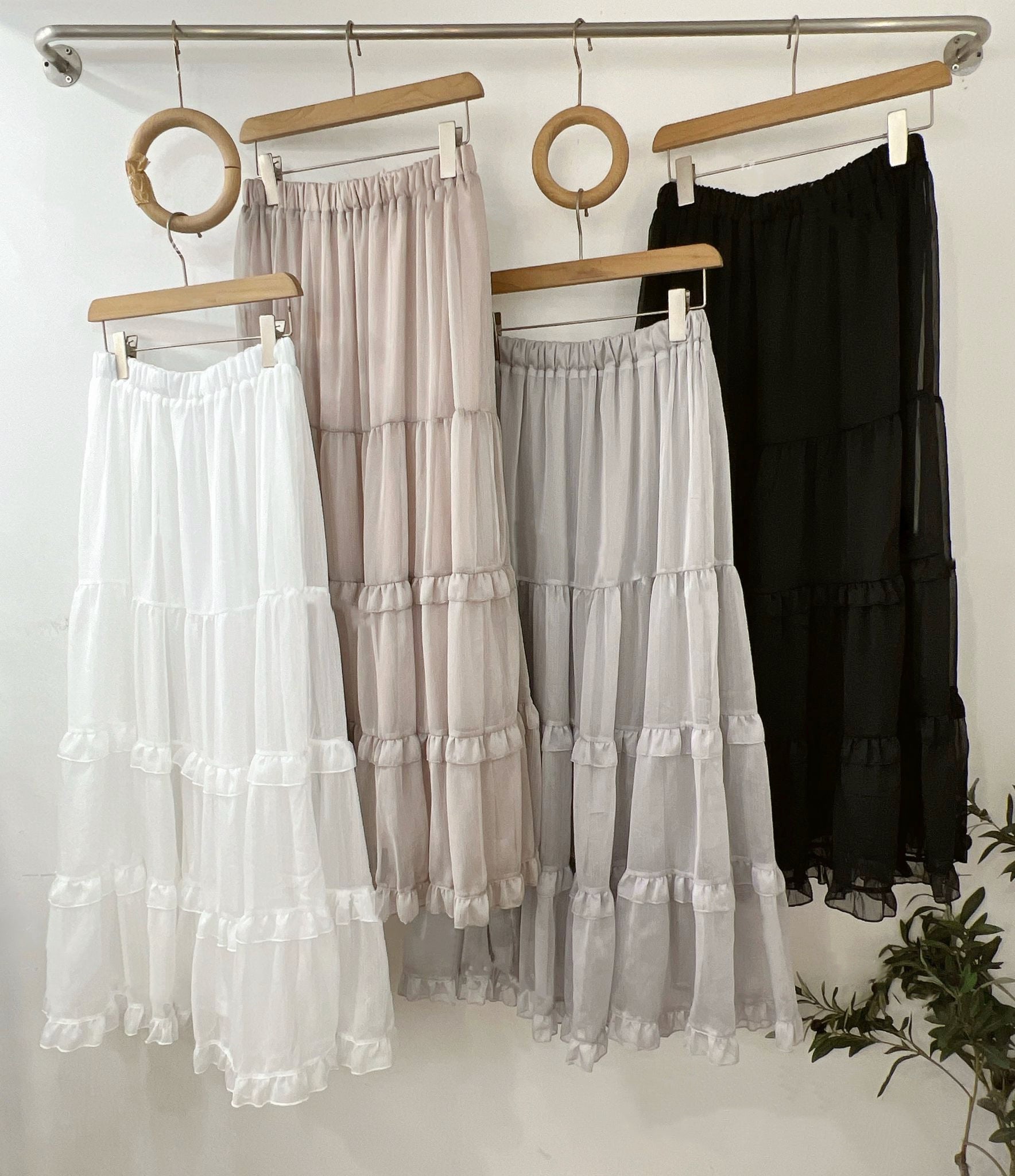 【SALE】ruffle邊透紗裙丨粉杏