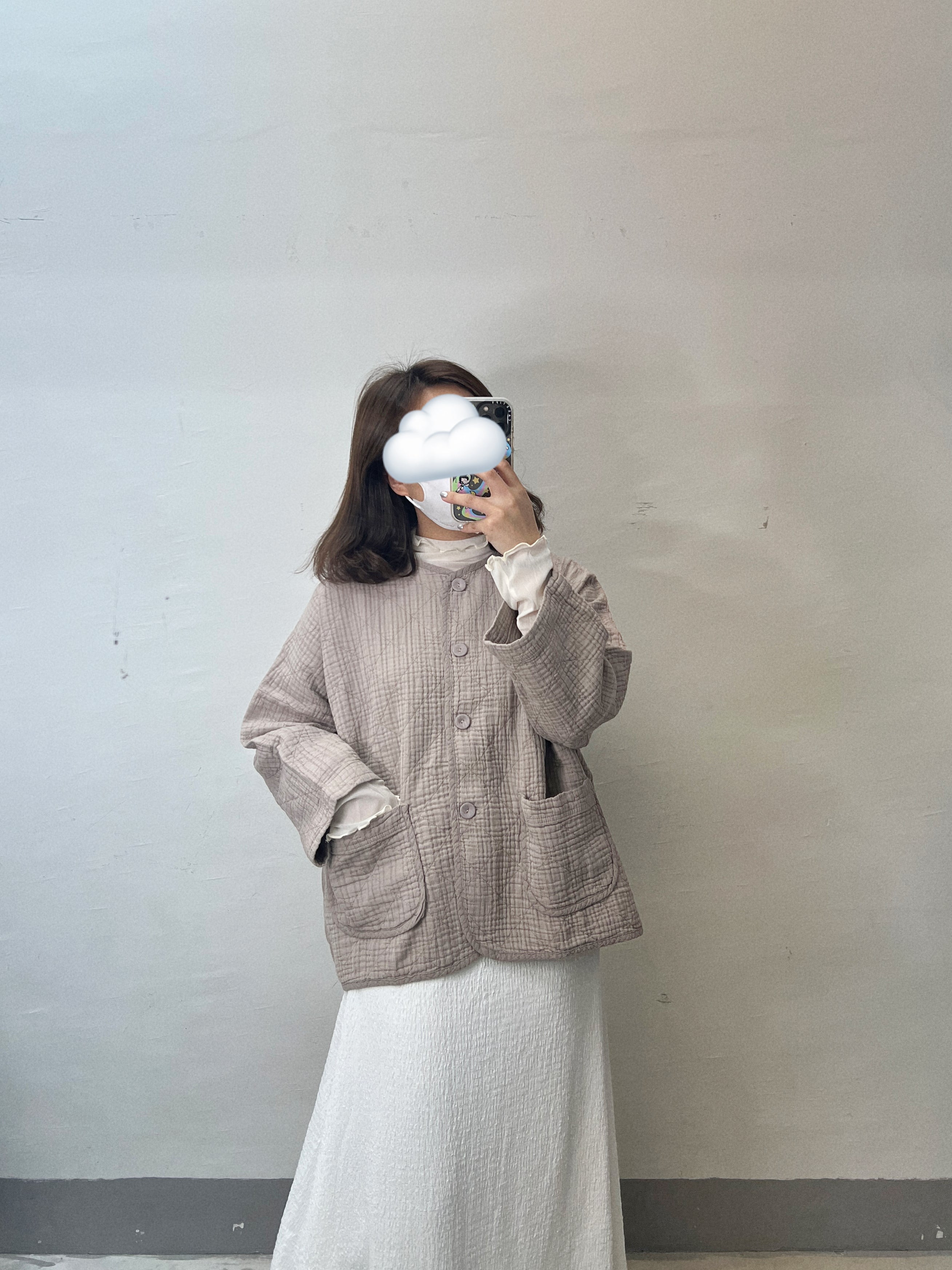 暗條紋菱格薄棉外套｜2 col