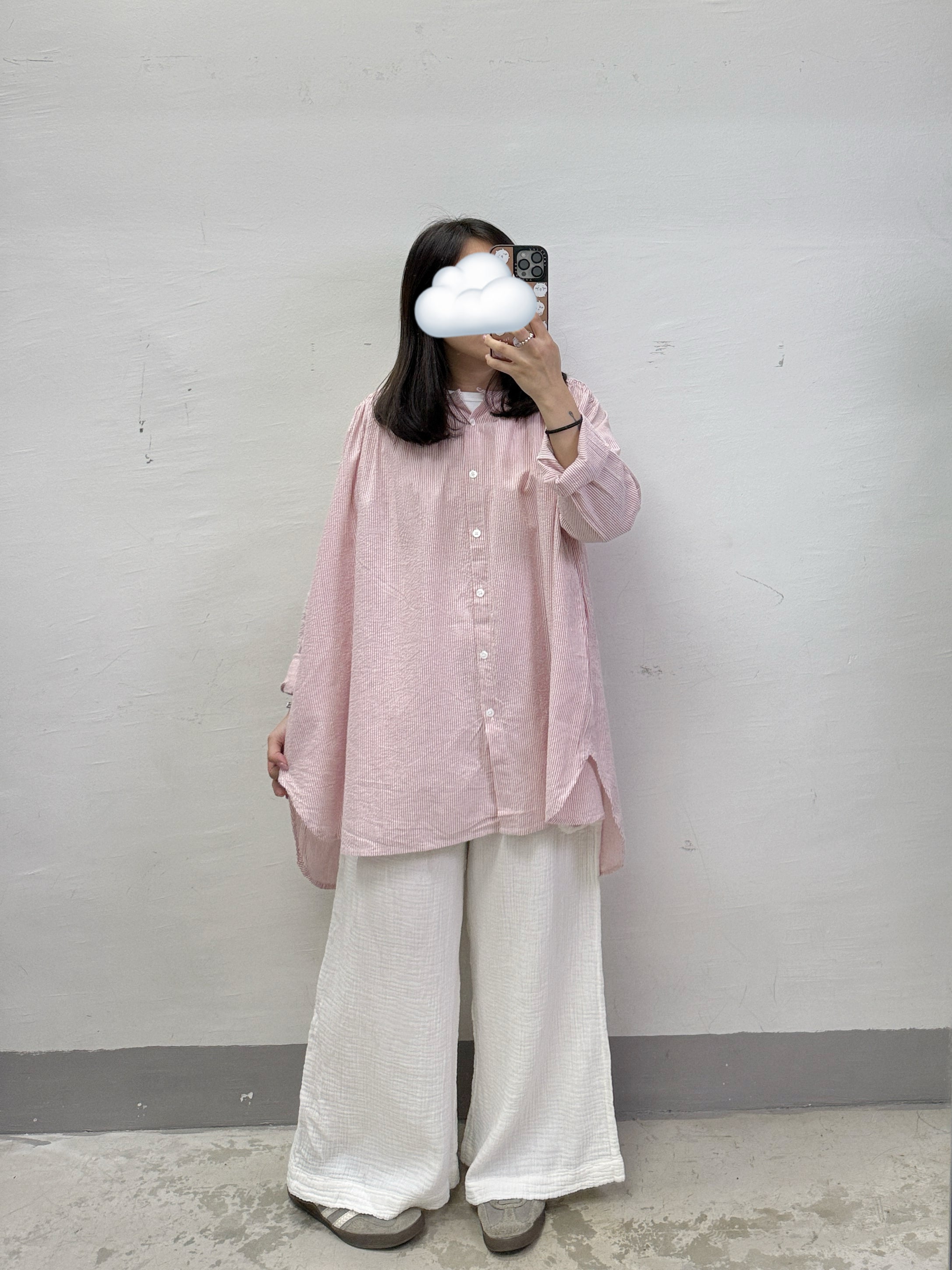 條紋中長top丨粉