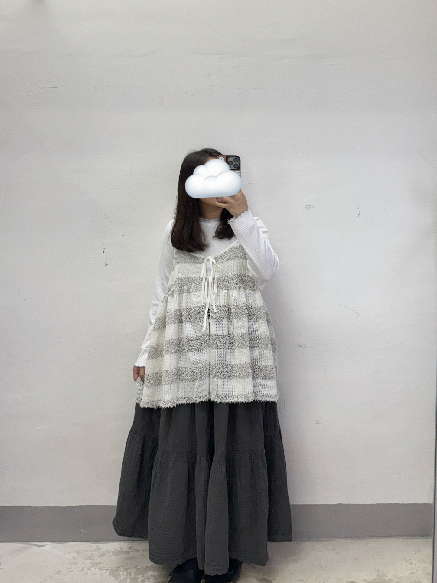 【SALE】拼色條紋針織綁帶外搭丨 啡