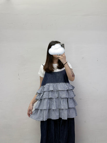 【SALE】層次ruffle格紋拼牛仔外搭丨2 col
