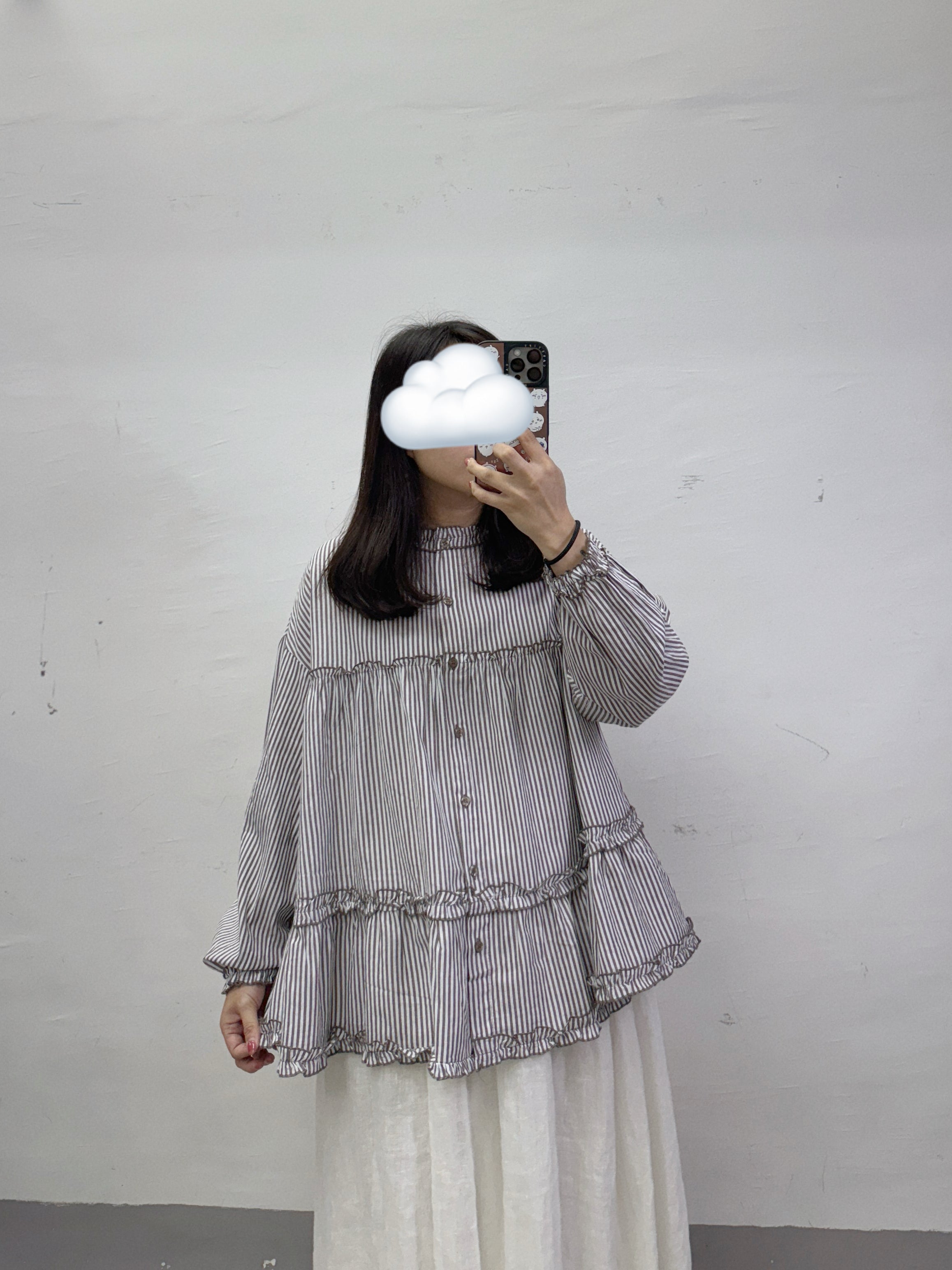 條紋ruffle領娃娃上衣丨3 col