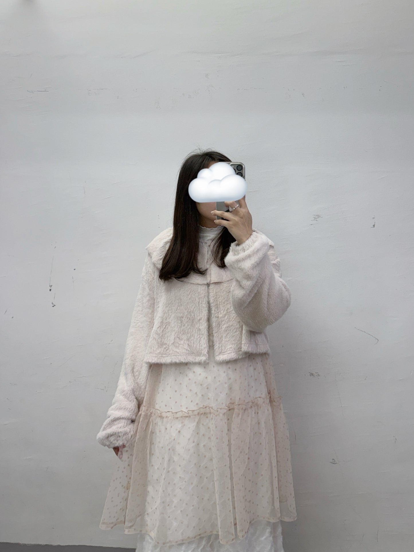 【SALE】荷葉領毛毛外襯丨白 灰