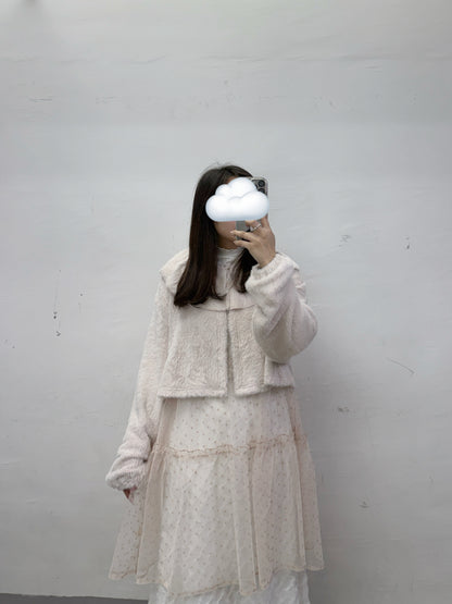 【SALE】荷葉領毛毛外襯丨白 灰