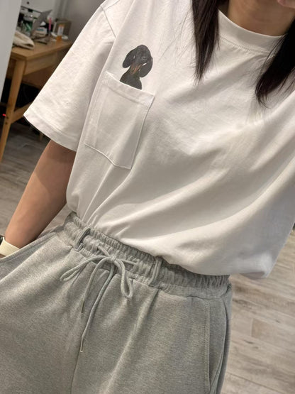 口袋狗狗print tee丨白