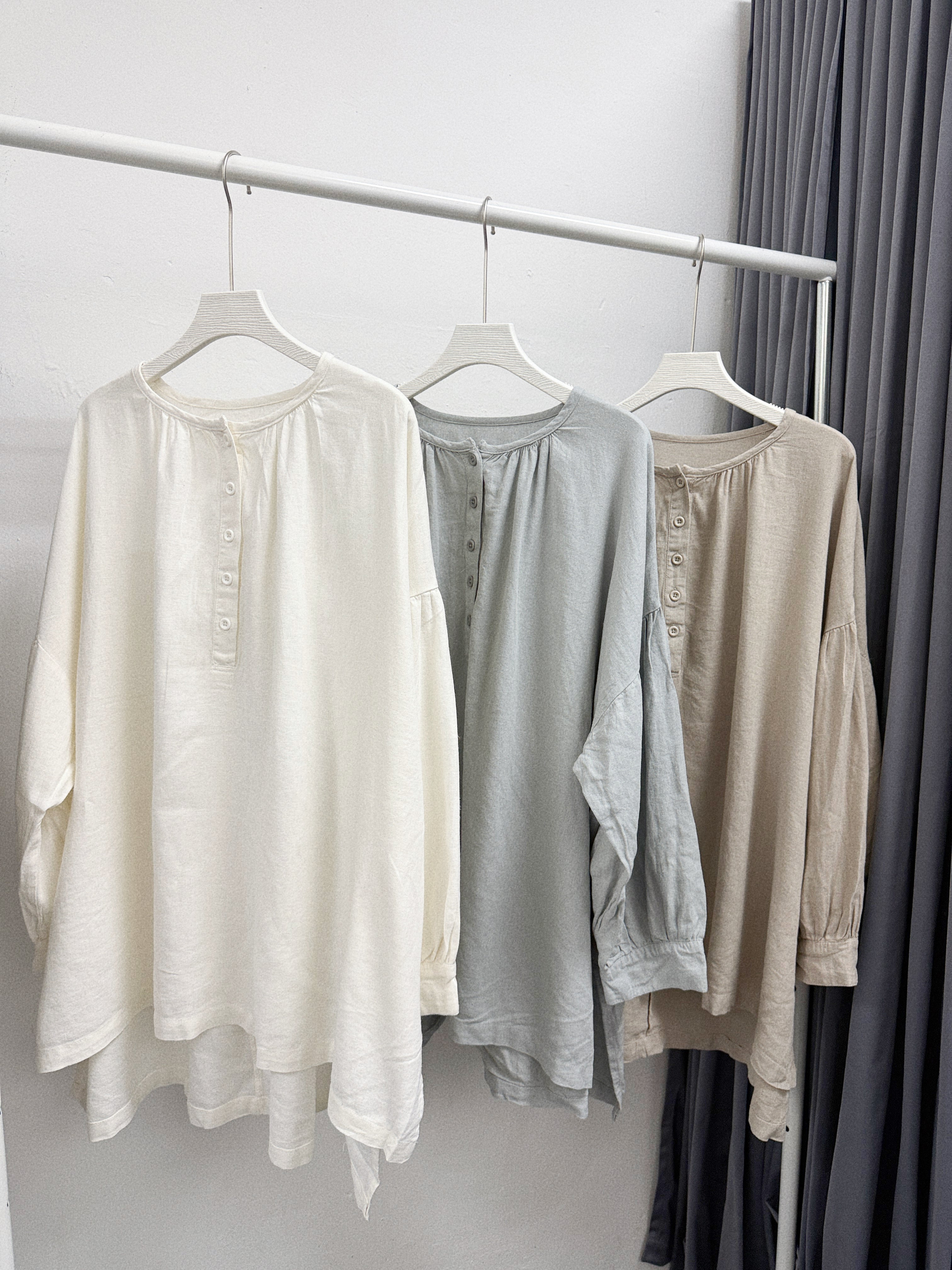 圓領棉麻質感鈕扣top｜4 col